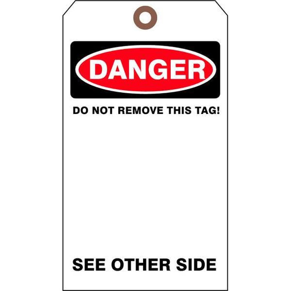 Danger Tag, Authorized Personnel and Restricted Access, Cardstock, 7 in H x 4 in W, White, 25 PK