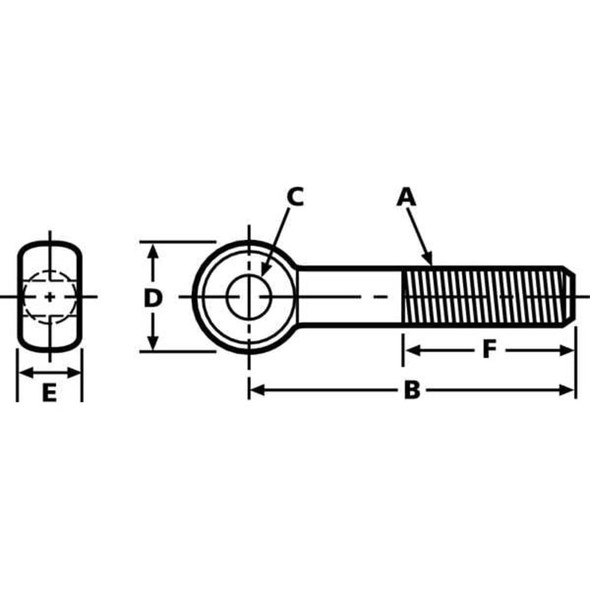 Eye Bolt With Shoulder, 1-4"-20, 1-3-4 in Shank, 3-16 in ID, Steel, black oxide  42930
