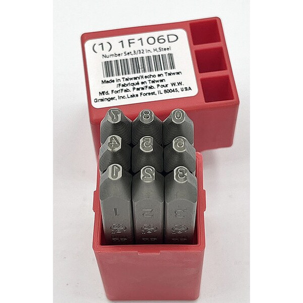 Manufacturer Varies Number Set,3/32 In. H,Steel 1F106