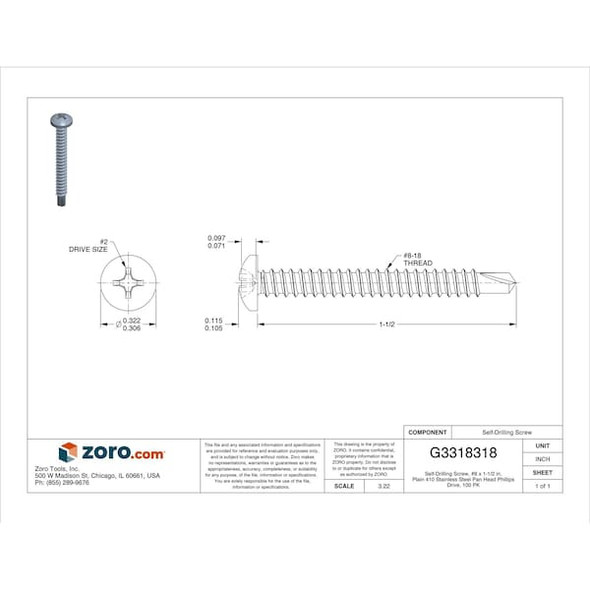 Manufacturer Varies SDRL PAN PH SS410,#8-18,1-1/2in L,PK100 U31870.016.0150 Manufacturer Varies SDRL PAN PH SS410,#8-18,1-1/2in L,PK100 U31870.016.0150