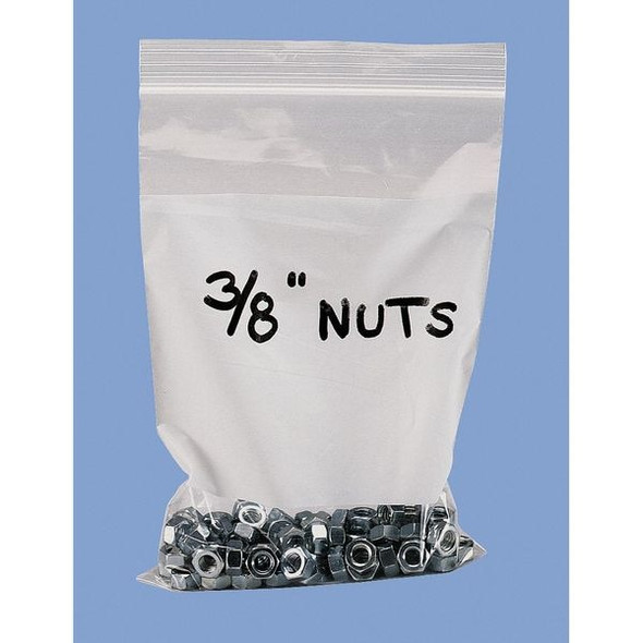 Reclosable Bag, Zip Seal, 5 in L, 3 in W, 2 mil Thick, Low Density Polyethylene (LDPE), Clear