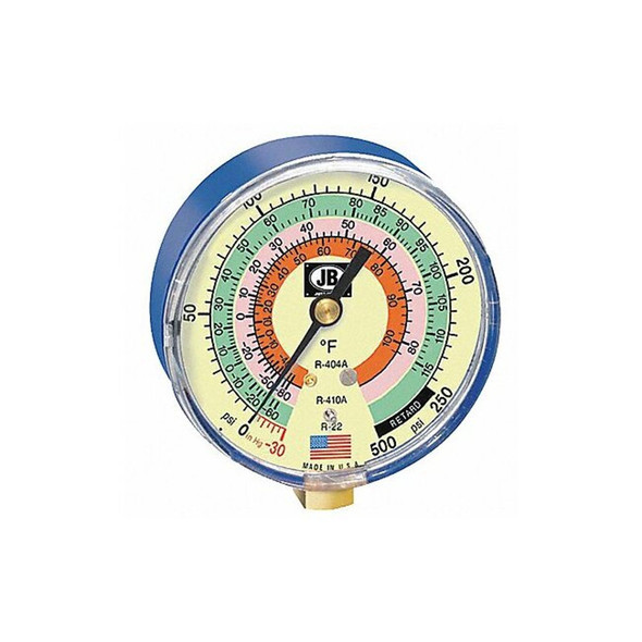 Jb Industries Low Side Gauge, 3 1/8 in Dia, Blue M2-820