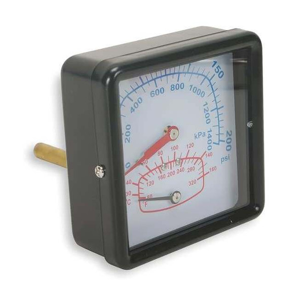Manufacturer Varies Boiler Gauge,Square,0-200PSI,80 to 320 F 4CFC9