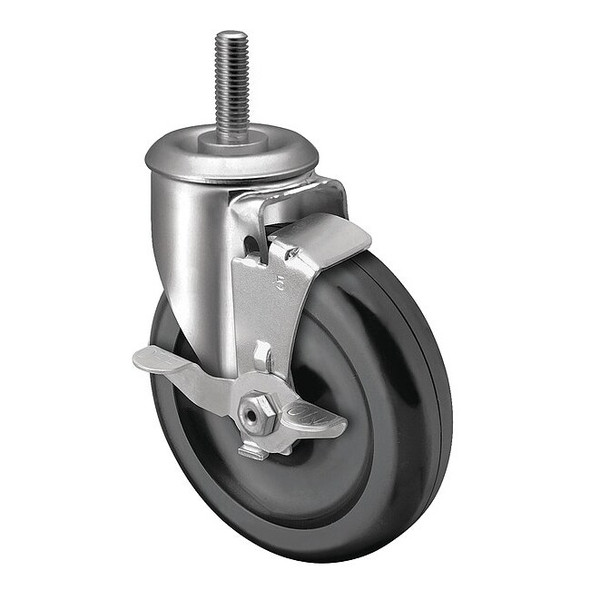 4" X 1-1/4" Non-Marking Polyolefin Swivel Caster, Side Brake, Loads Up To 275 lb