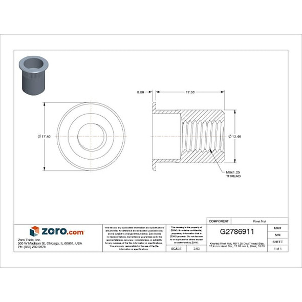Avk Rivet Nut,M8-1.25,Steel,18.4 mm L,PK10 ALS4T-8125-3.8
