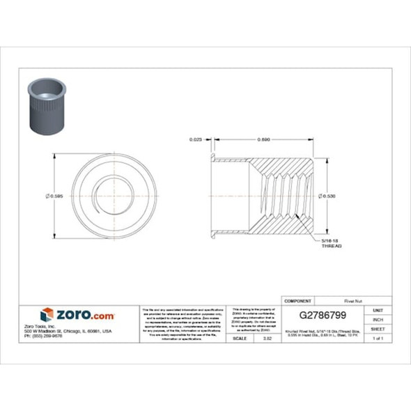 Rivet Nut, 5-16"-18 Thread Size, 0.595 in Flange Dia., 0.69 in L, Steel, 10 PK  AKS4T-518-150