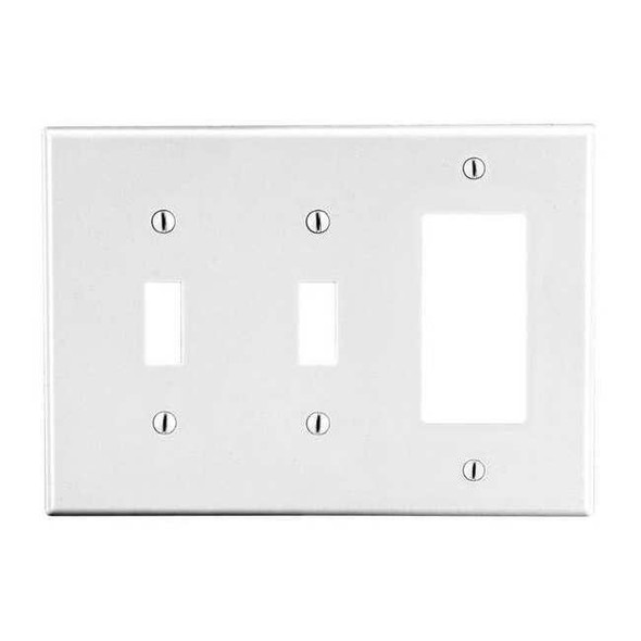 Toggle Switch/Rocker Wall Plate, Number of Gangs: 3 Plastic, Satin Finish, White