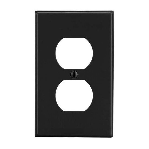 Duplex Receptacle Wall Plate, Number of Gangs: 1 Plastic, Satin Finish, Black