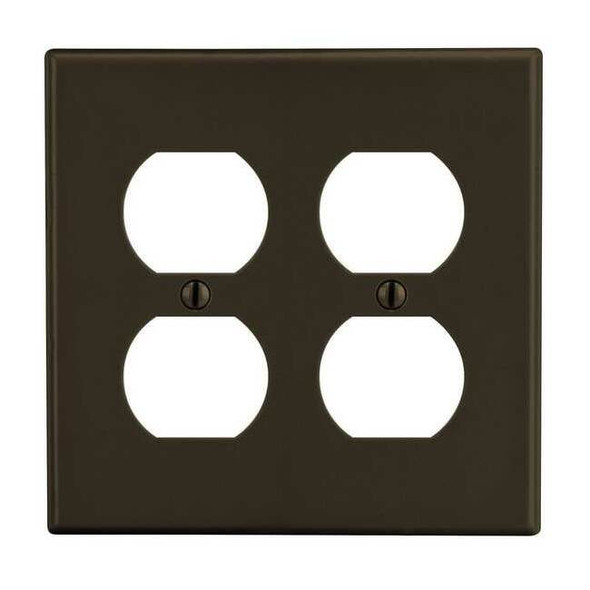 Duplex Receptacle Wall Plate, Number of Gangs: 2 Plastic, Satin Finish, Brown
