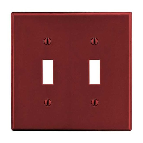 Toggle Switch Wall Plate, Number of Gangs: 2 Plastic, Satin Finish, Red