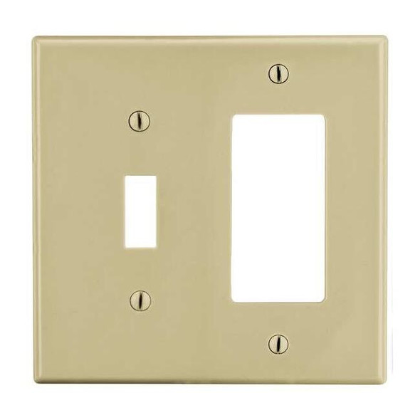 Toggle Switch/Rocker Wall Plate, Number of Gangs: 2 Plastic, Satin Finish, Ivory