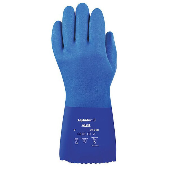 Solvex 23-200 Chemical Resistant Gloves, PVC, 12 in L, 79 mil, Blue, 7, 1 PR