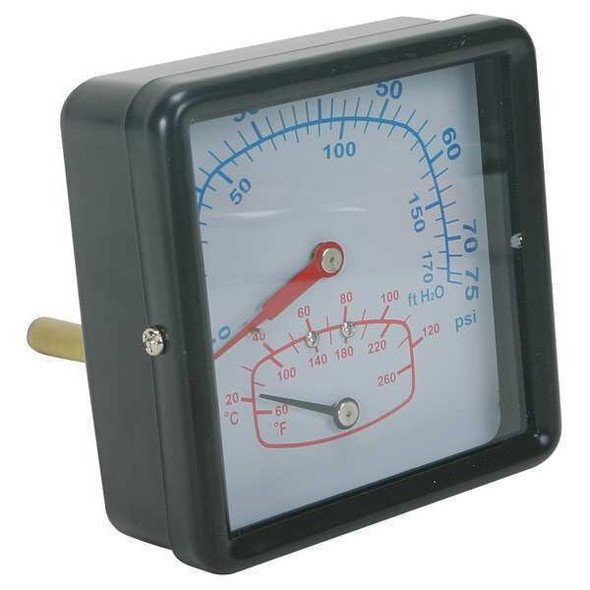 Manufacturer Varies Boiler Gauge,Square,0-75 PSI,60 to 260 F 4CFC7