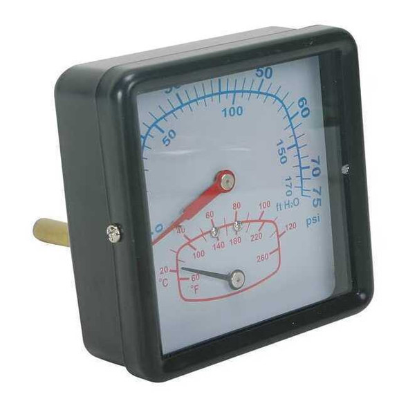 Manufacturer Varies Boiler Gauge,Square,0-75 PSI,60 to 260 F 4CFC7