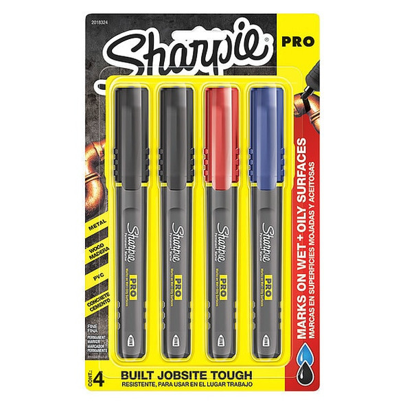 Sharpie Permanent Marker Set, Black, Blue, Red, Fine Tip, 4 PK 2018324