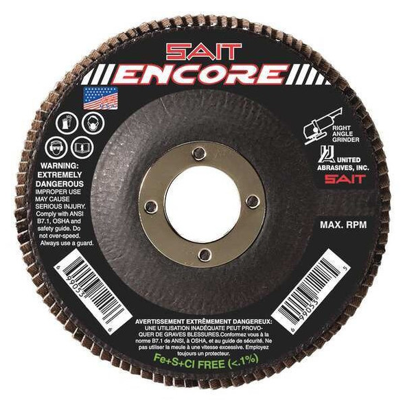 SAIT 71205 Encore Fiberglass Backed Flap Disc (Type 27) 4-1/2" x 7/8", 36 Grit