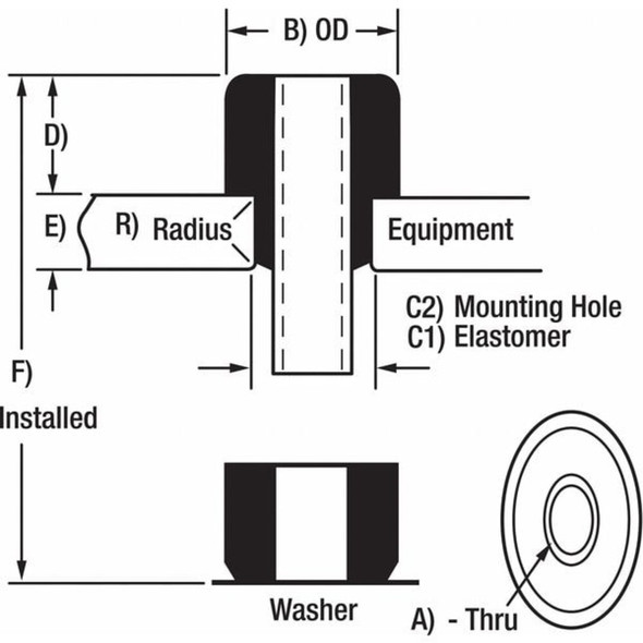 Flr Mnt 2-Pc. Cntr Bnded Vibration Isltr, Dimension C: 3-4 in  2NPG8