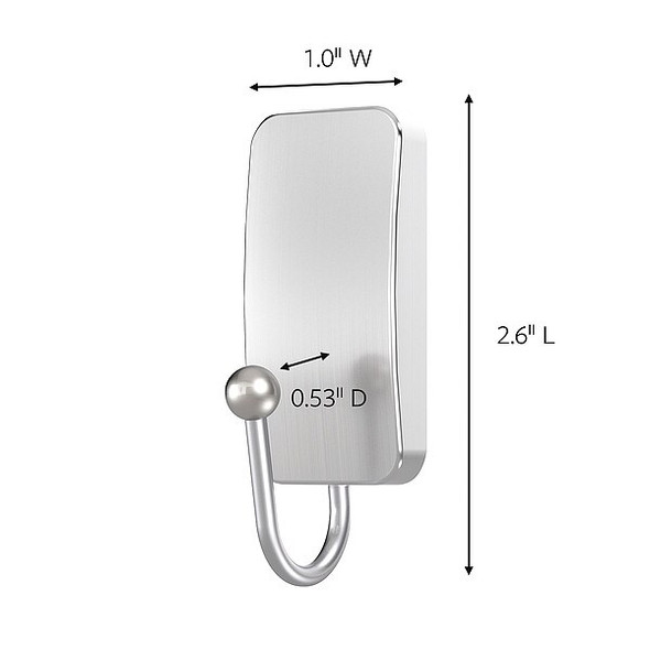 Command Bath Hook, Nickel, Metal, 1 1/32 in D BATH33-SN-ES