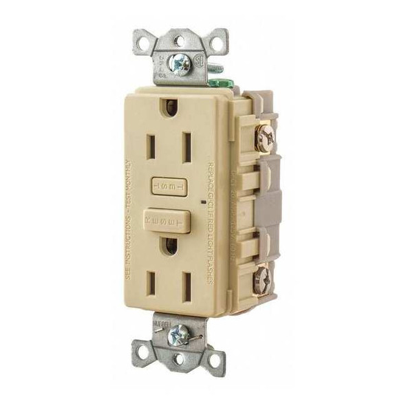 Bryant GFCIRcptcl,15A,125VAC,Ivory,Thrmplstc GF15I