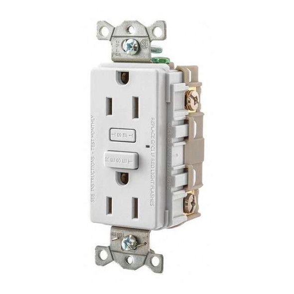 Bryant GFCIRcptcl,15A,125VAC,Wht,Thermoplastic GF15W