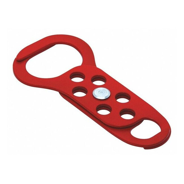 Lockout Hasp, Red, Steel, 6 Max. No. of Padlocks, 3/8 in Max. Shackle Dia.