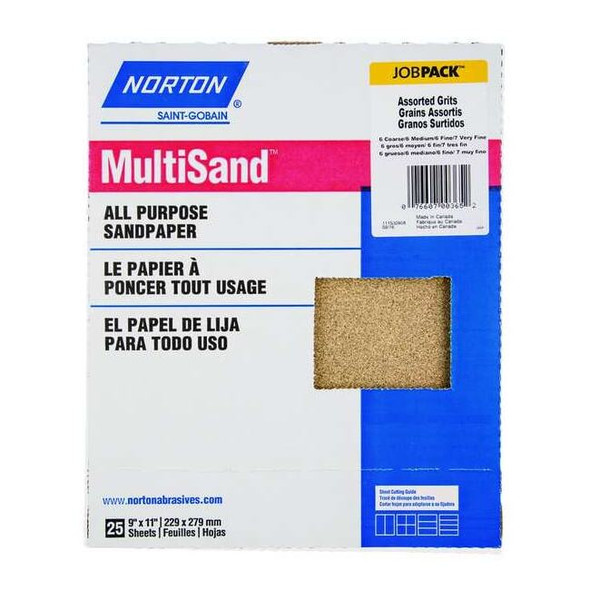 Norton Abrasives Sanding Sheet Assortment, 11 in L, 25PC 07660700365