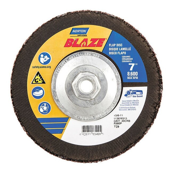 Norton Abrasives Fiber Disc,7 in Dia,5/8in Arbor,40 Grit 66261183499