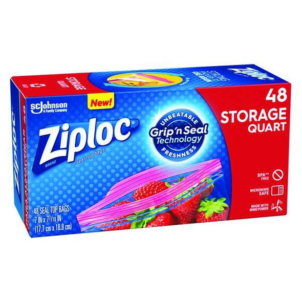 Ziploc Reclosable Bag, 7.5 in L, 7 in W, PK48 351317 Ziploc Reclosable Bag, 7.5 in L, 7 in W, PK48 351317