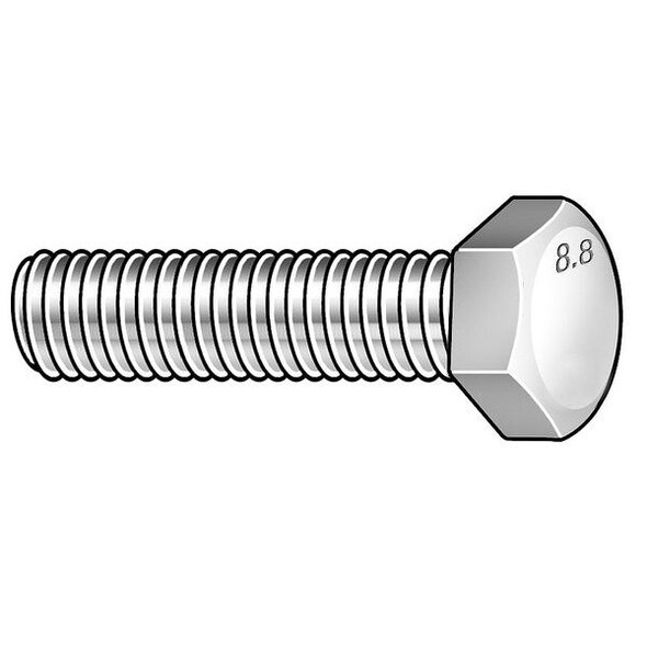 Class 8.8, M12-1.25 Hex Head Cap Screw, Zinc Plated Steel, 35 mm L, 10 PK