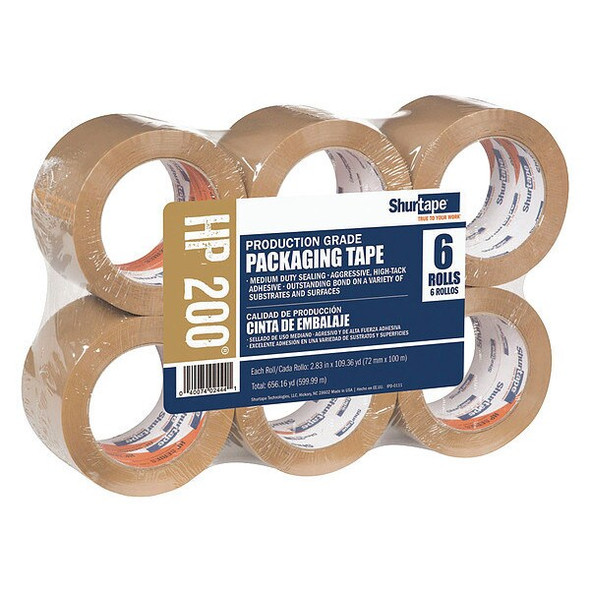Shurtape Carton Sealing Tape, 1.8 mil, Tan, PK6 HP 200