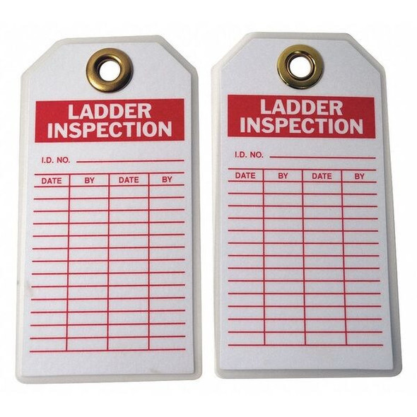 Tag, Ladder Inspection, Polyester, 3 in H x 5 3/4 in W, White, Rectangle, 10 PK
