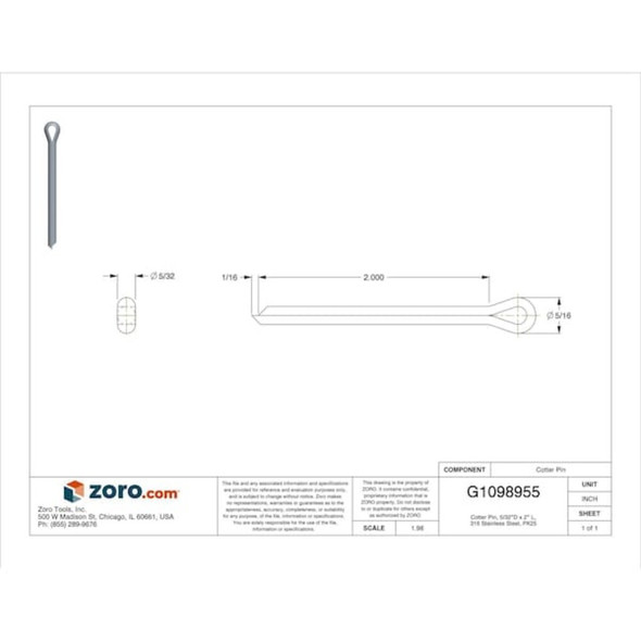 Extended Prong Cotter Pin, 5-32 in Dia, 3 in L, 316 Stainless Steel, 25 PK  WWG-156-2000-80