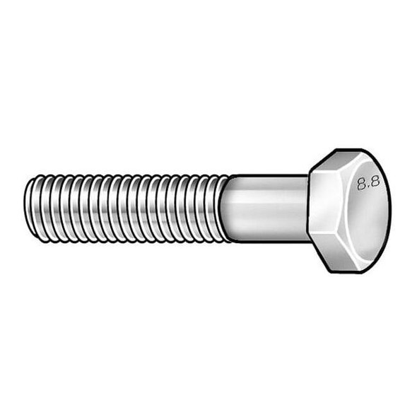 Class 8.8, M12-1.25 Hex Head Cap Screw, Zinc Plated Steel, 80 mm L, 10 PK