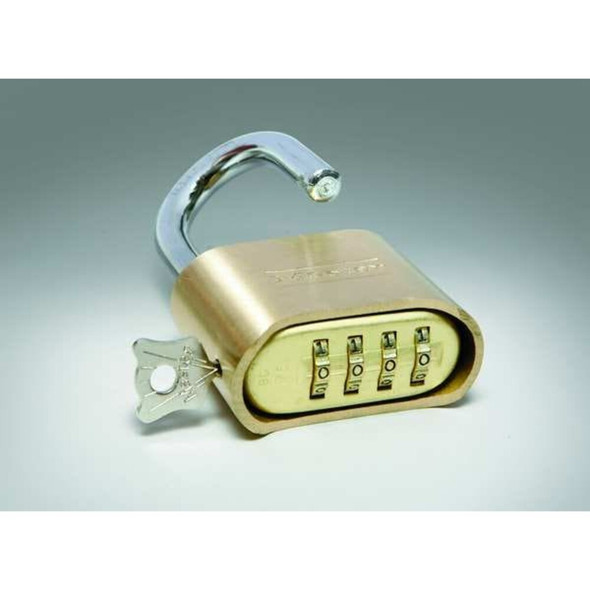 Combination Padlock, Body Height 1 1-2 in, Body Material Brass, 4 Dials  175