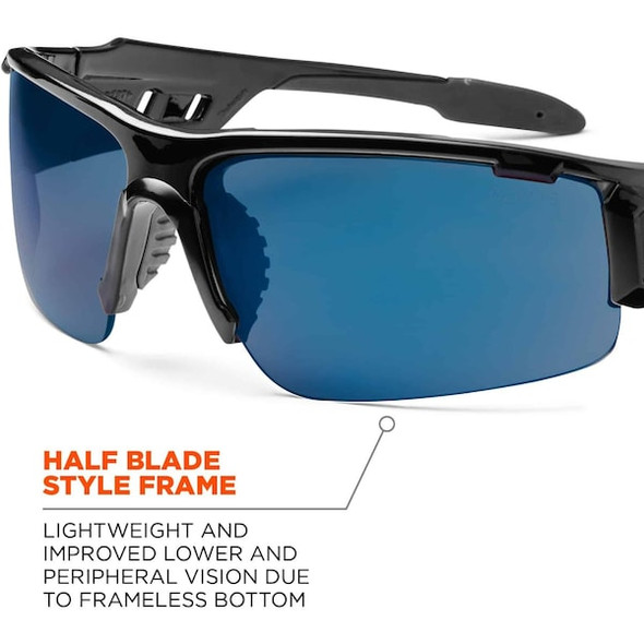 Ergodyne DAGR, Safety Glasses, Uncoated, Blue Mirror Lens, Black Frame, Half-Frame DAGR