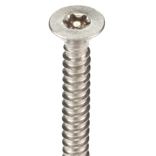 Tamper Resistant Screw, 1-1/4 in, Plain Finish, 18-8 Stainless Steel, Flat Head Torx Drive, 25 PK