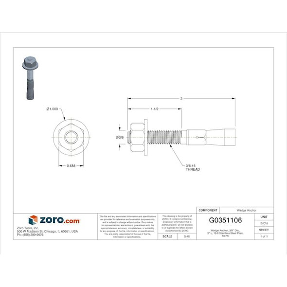 Manufacturer Varies Wedge Anchor,3/8"-16,SS,3/8 in,PK10 U70420.037.0300 Manufacturer Varies Wedge Anchor,3/8"-16,SS,3/8 in,PK10 U70420.037.0300