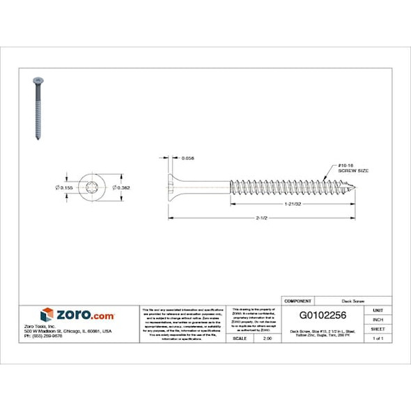 Manufacturer Varies Deck Screw,#10,Steel,2 1/2"L,PK200 U30251.019.0250 Manufacturer Varies Deck Screw,#10,Steel,2 1/2"L,PK200 U30251.019.0250