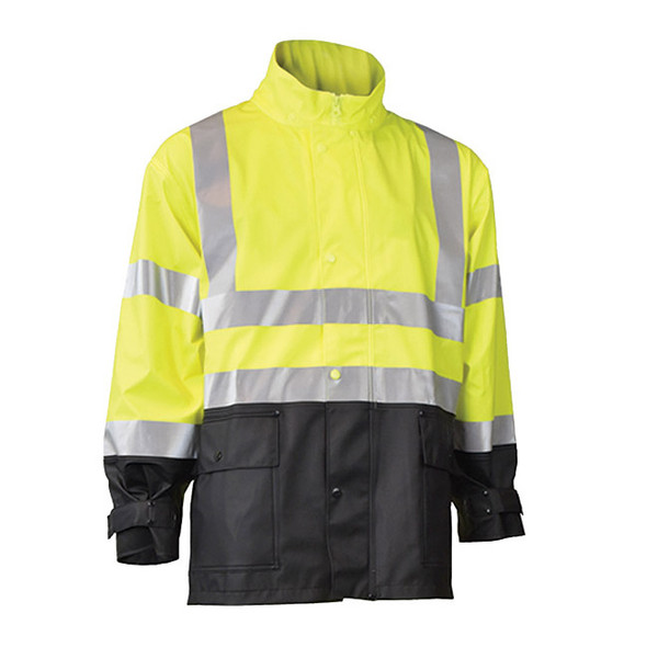 Radians® RW07 High Visibility Rain Jacket, Large, Hi-Vis Green/Black, 1/Each