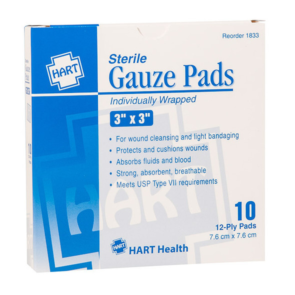 HART Health® Gauze Pads, 3" x 3", 10/Box
