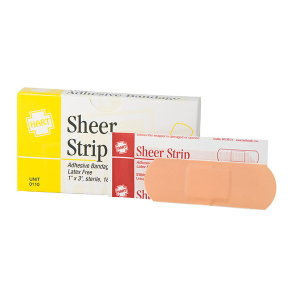 HART Health® Sheer Adhesive Bandage Strip, 1" x 3", 16/Box