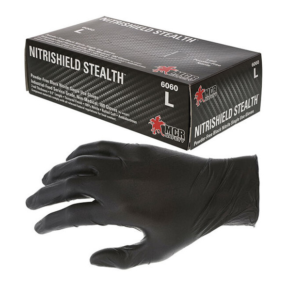 MCR Safety® NitriShield Stealth™ Nitrile Gloves, Large, Black, 100/Box