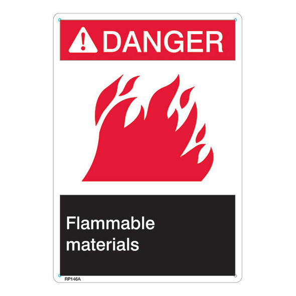 ANSI Z535 Rigid Plastic "Danger Flammable Materials" Sign, 1/Each