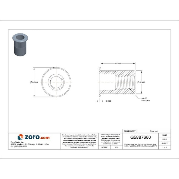 Avk Rivet Nut,1/4"-20,Aluminum,PK25 ALA1-420-165 Avk Rivet Nut,1/4"-20,Aluminum,PK25 ALA1-420-165