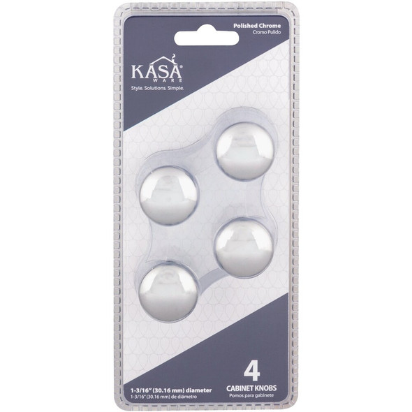 KasaWare 1-3-16 In. Dia. Polished Chrome Cabinet Knob (4-Pack) K778PC-4 239339