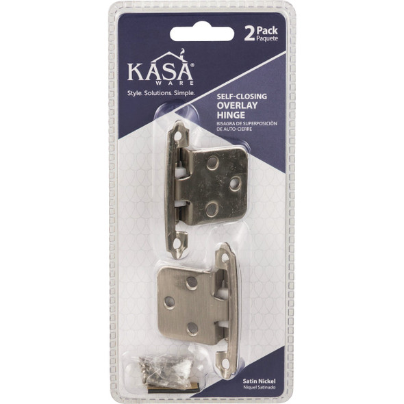 KasaWare Satin Nickel Self-Closing Overlay Hinge (2-Pack) KFHO-A-SN2 241449