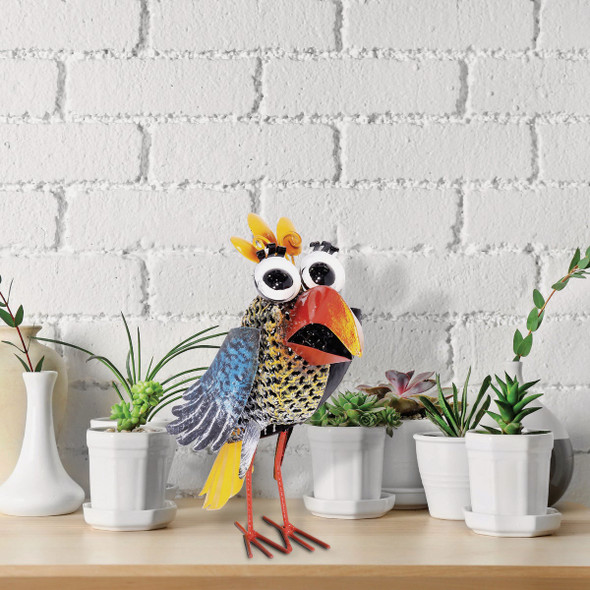Alpine 12 In. H. Iron Quirky Wide-Eyed Yellow Bird Lawn Ornament Pack of 4 JUM452HH 817405