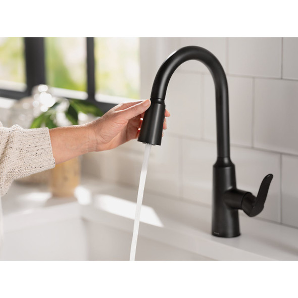 Moen Edwyn 1-Handle Pull-Down Kitchen Faucet with Soap Dispenser, Matte Black 87028BL 470382