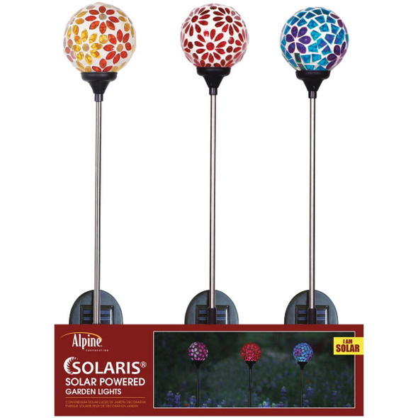 Alpine Mosaic Glass Daisy 32 In. H. Solar Stake Light QLP1396ABB Pack of 12