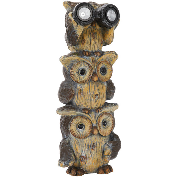 Alpine 25 In. H. Solar 3-Owl Statue with LED Binoculars QWR1064SLR